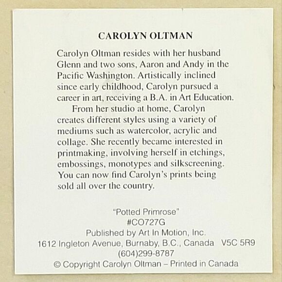 Vintage Carolyn Oltman Floral Framed Art "Potted Primrose" & "Potted Cyclamen" - Picture 4 of 7